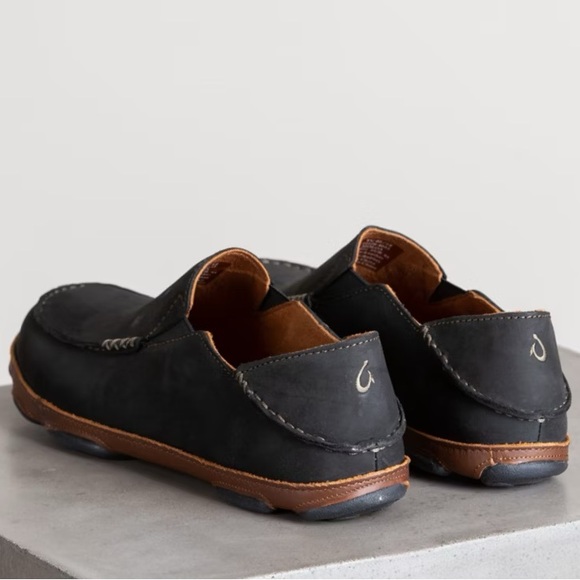 Men's OluKai Moloa Leather Loafers color BLACK/TOFFEE size 9.5 STYLE # 57452 - Picture 3 of 12